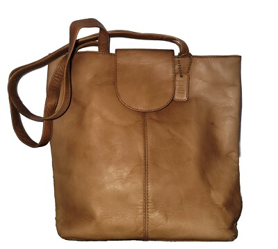 Vintage J Jill Boho Soft Brown Leather Bucket Tote Double Shoulder Strap  Casual