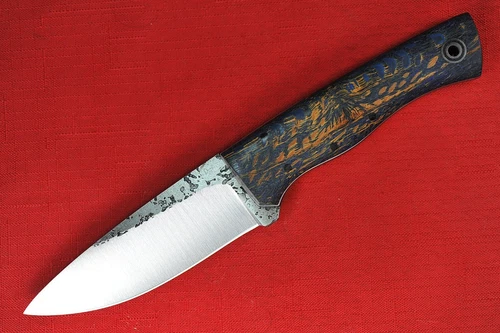 Fiddleback Forge Hunter by Andy Roy .195" A2 Blade, Blue/Tan/Black Lacewood