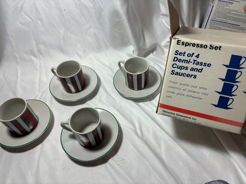 VTG Espresso Set Of 4 Demi-Tasse Cups And Saucers Coffee Nespresso Red Green - Picture 3 of 9