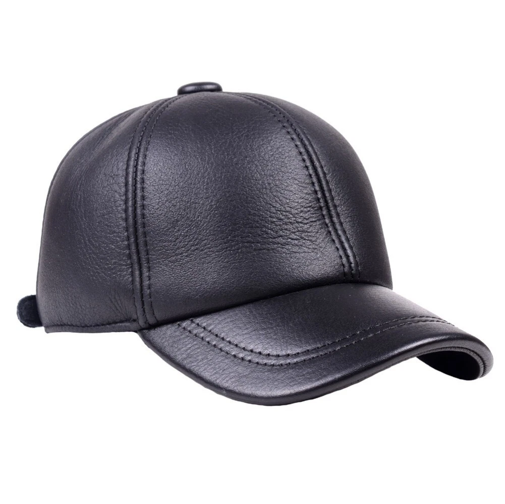 Men's Real Fur Shearling Fleece Winter Warm Ear Flap Baseball Cap Golf Hats/caps