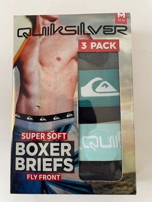 NWT Quiksilver Mens Super Soft Boxer Briefs 3-Pack Fly Front Size Medium M 32-34