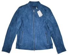 $498! Michael Kors River Blue Suede Leather Racer Jacket Men Design Luxury L LRG
