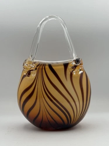 Vintage Murano Style Hand Blown Leopard Print Art Glass Purse Vase
