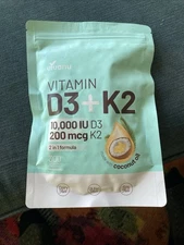 VivoNu Vitamin D3 K2 Virgin Coconut Oil Softgels (300)- Easy to Swallow- 9/2026