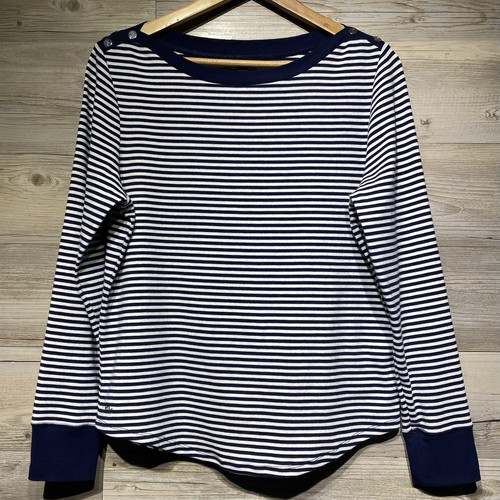 Lauren Ralph Lauren Womens XL Top Boat Neck Navy Blue Striped Shirt Nautical