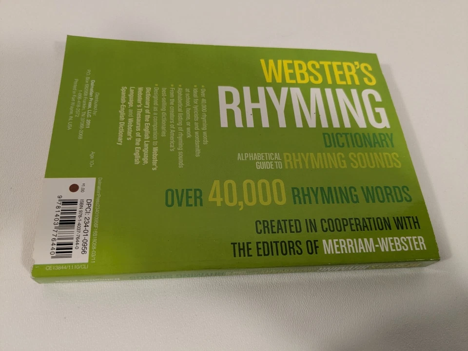 Webster's Rhyming Dictionary by Merriam-Webster 2011 Green Paperback Book - Image 4 of 4