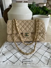 CHANEL Double Flap Classic Medium Beige caviar bag gold