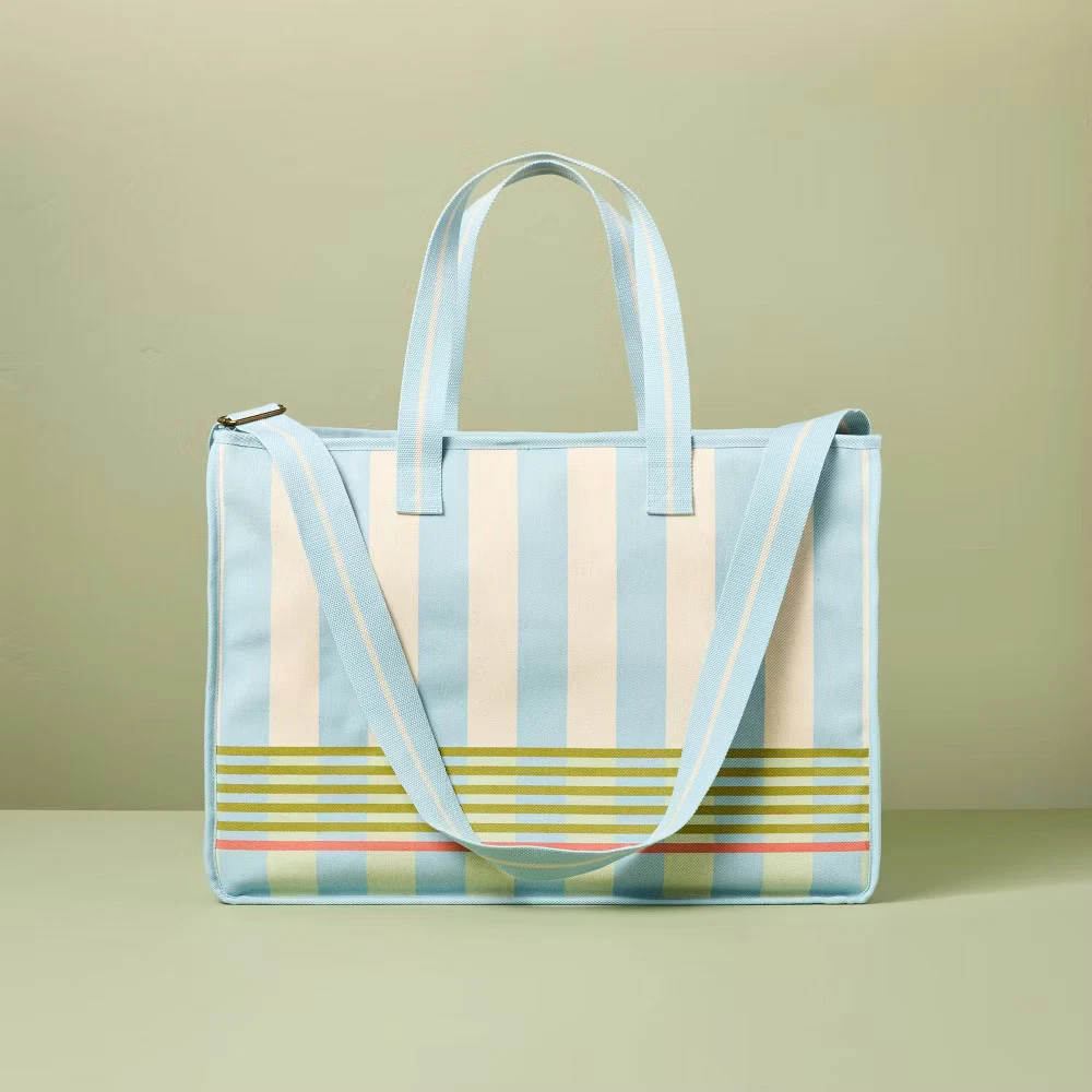Cross Stripe Carry-All Tote Blue/Green/Natural - Hearth & Hand with Magnolia Review