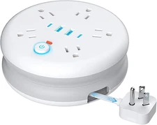 Retractable Travel Power Strip: 10 Ft Extension Cord Portable Powerstrip with 5 