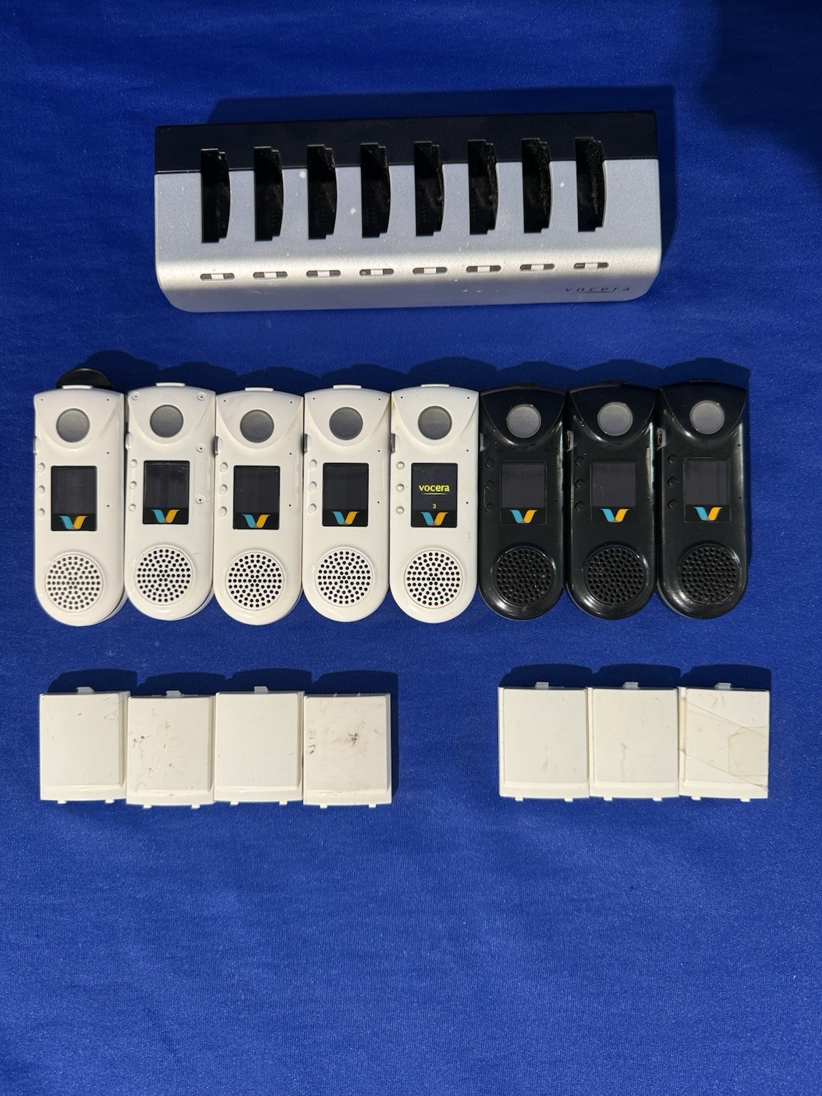 Vocera B3000n Voice Badge - Lot of 8 with Batteries and 1 Charging Station