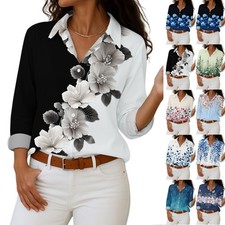 Women's Shirt With Floral Print Buttons, Long Sleeved Casual Regular Shirt