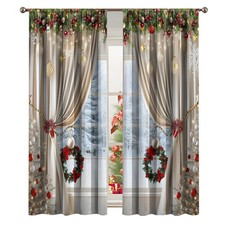 Christmas Ball Holiday Printed Curtains, Branches Drapes Decoration Curtains