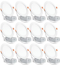 12 Pack 6 Inch Ultra-Thin LED Recessed Ceiling Light with Junction Box, 6000K Le