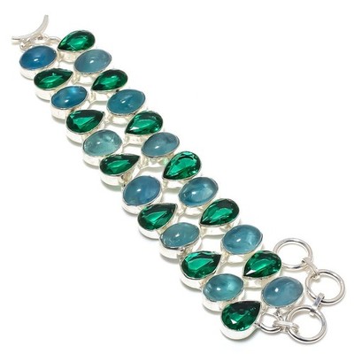 Coastal Aquamarine & Tourmaline Driftwood Bracelet ? 925 Silver m419