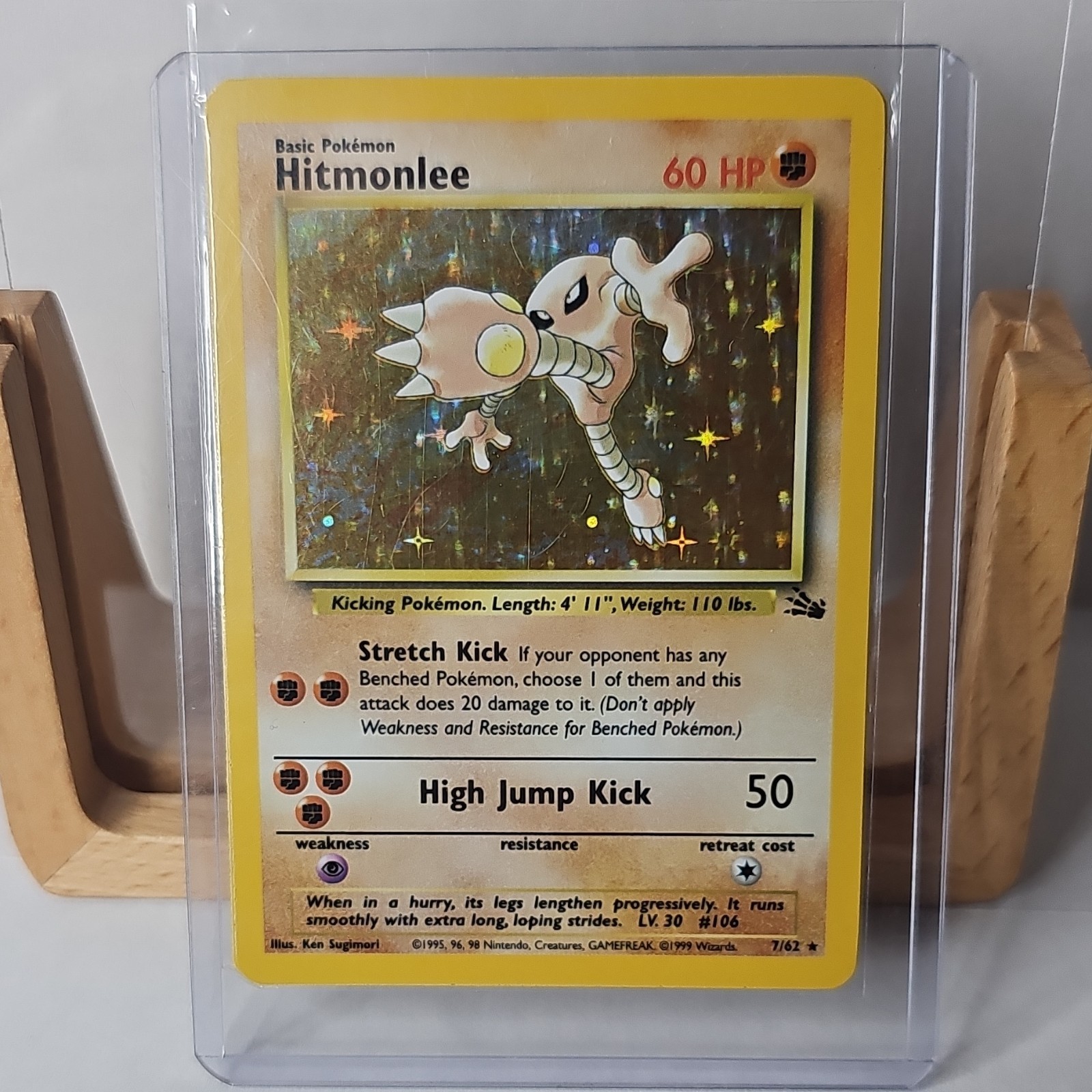Pokémon TCG Hitmonlee Fossil Holo Rare Unlimited 7/62 1999 NM