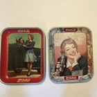 Coca-Cola Advertising Serving Trays Lot of 2 Rectangular Vintage Soda Red/Blue
