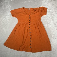 Madewell Dress Womens Large Orange Lightspun V Neck Button Front Casual Boho