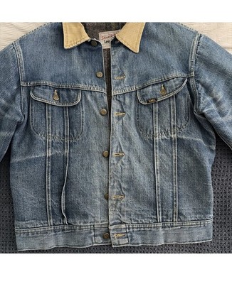 Vintage Lee Storm Rider Denim Trucker Jacket Blanket Lined Corduroy Collar