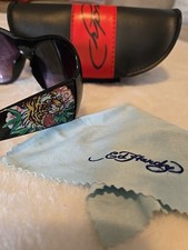 Ed Hardy Y2K VTG Sunglasses Tigers Head With Case Black