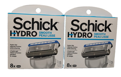 2X! Schick Hydro Smooth 8 Cartridges 5 Blades NEW IN BOX