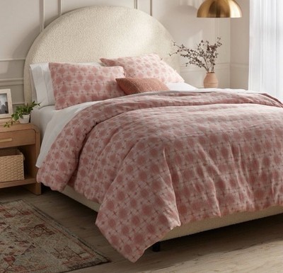 Threshold King Yarn Dyed Cotton Duvet Cover Set Pink Geometric Boho Cottagecore