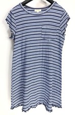 Ultra Flirt Junior Girls Large Blue Striped Ribbed Mini Dress Lettuce Hem NWOT