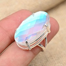15 Ct Shining Mystic Topaz Gemstone 925 Sterling Silver Handmade Ring All Size