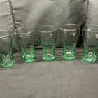 Vintage Coca-Cola Green Embossed 4.5" Juice Glasses Set of 5 Indiana Glass Co.