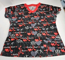 UA Scrubs Womens XL Scrub Top Red Hearts Ribbons Pit To Pit 25in Healthy Heart