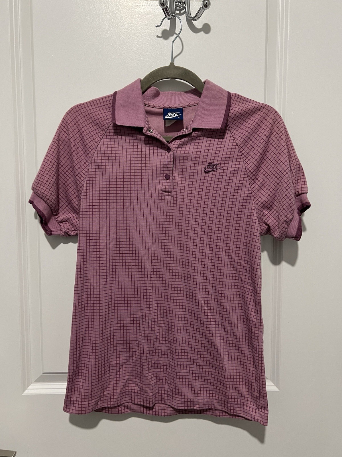 Vintage Nike Women’s Polo Size Medium Purple Grid Cuffed Sleeves