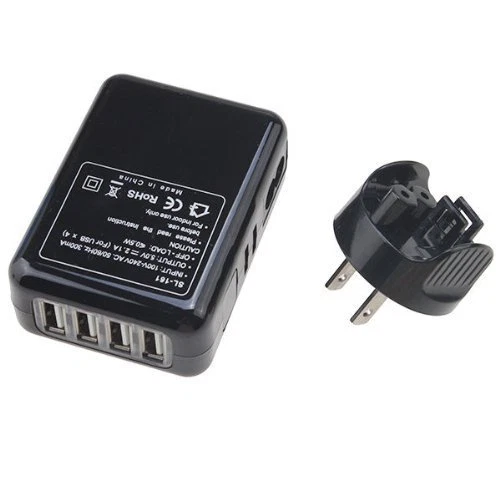 Cargador de viaje para el hogar de pared USB fuerte de 4 puertos de 2,1 amperios accesorio negro para teléfonos celulares Foto 4 de 4