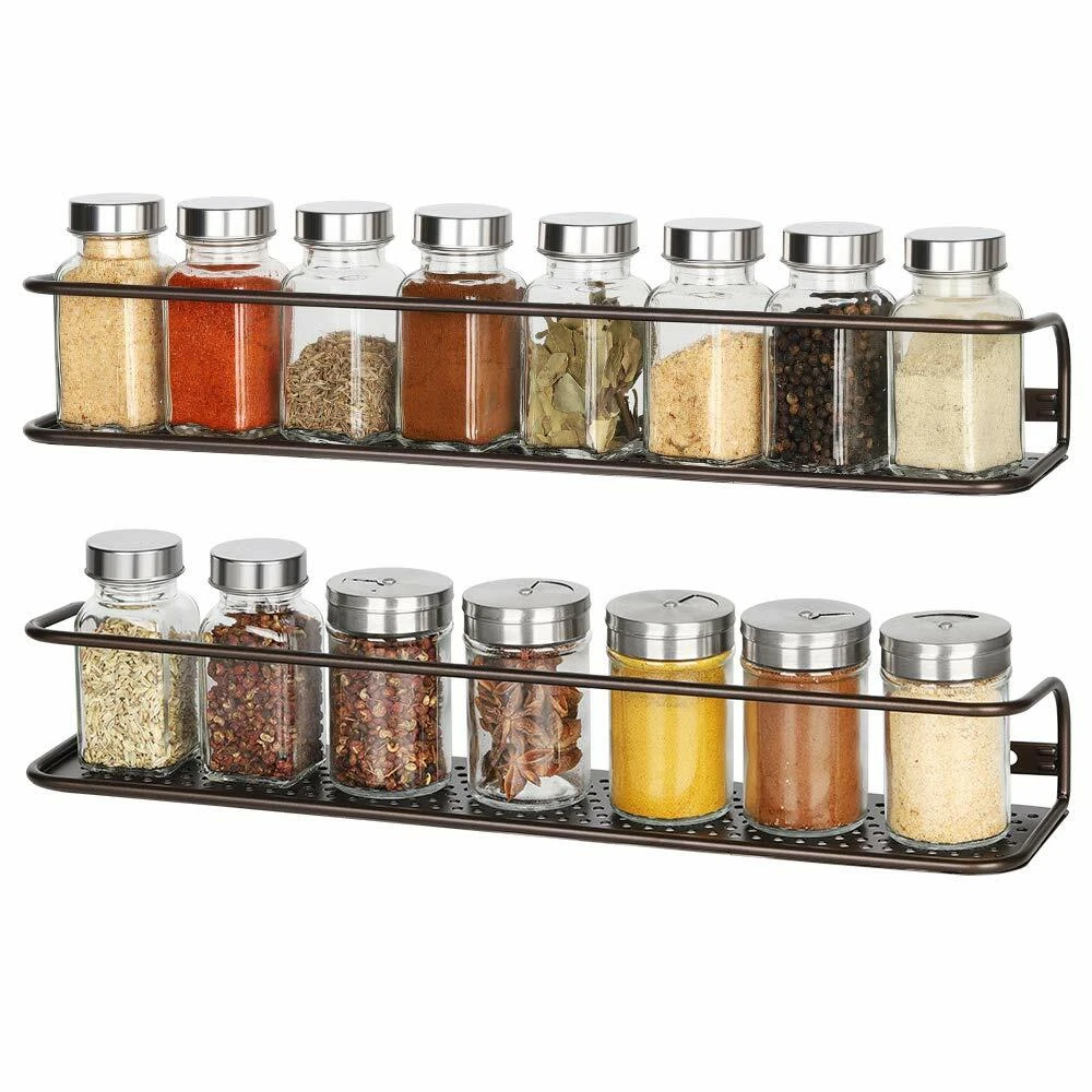 Set of 2 Large Space-Saving Wall Spice Rack Organizer for Spice Jars,  Seasonings