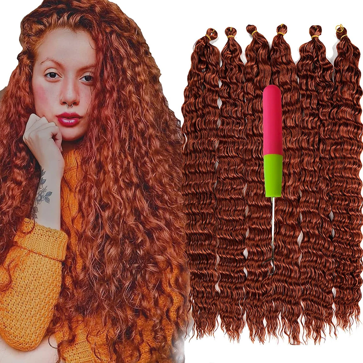 Ocean Wave Crochet Hair 30 Inch Orange 6 Packs Long Deep Wave Braiding Hair  Copp