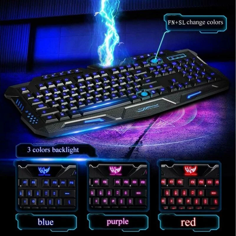 Wired Gaming Keyboard Mouse Pad Set 3 Colors LED Backlit for Computer Desktop US - Image 2 of 4