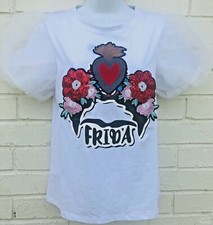 Nueva Blusa Top Estilo Boutique Frida Kahlo Lentejuelas Adornadas Mediana Blanca
