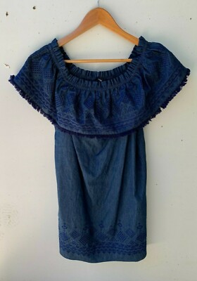 SPORTSGIRL womens blue embroidered boho off shoulder short dress size 10 NWT