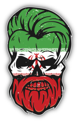 Grunge Beard Skull Iran Flag Sticker Decal