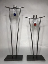 Vintage Signed Girardini Design 1997 Steel & Glass Sculpture Large & Small Pair