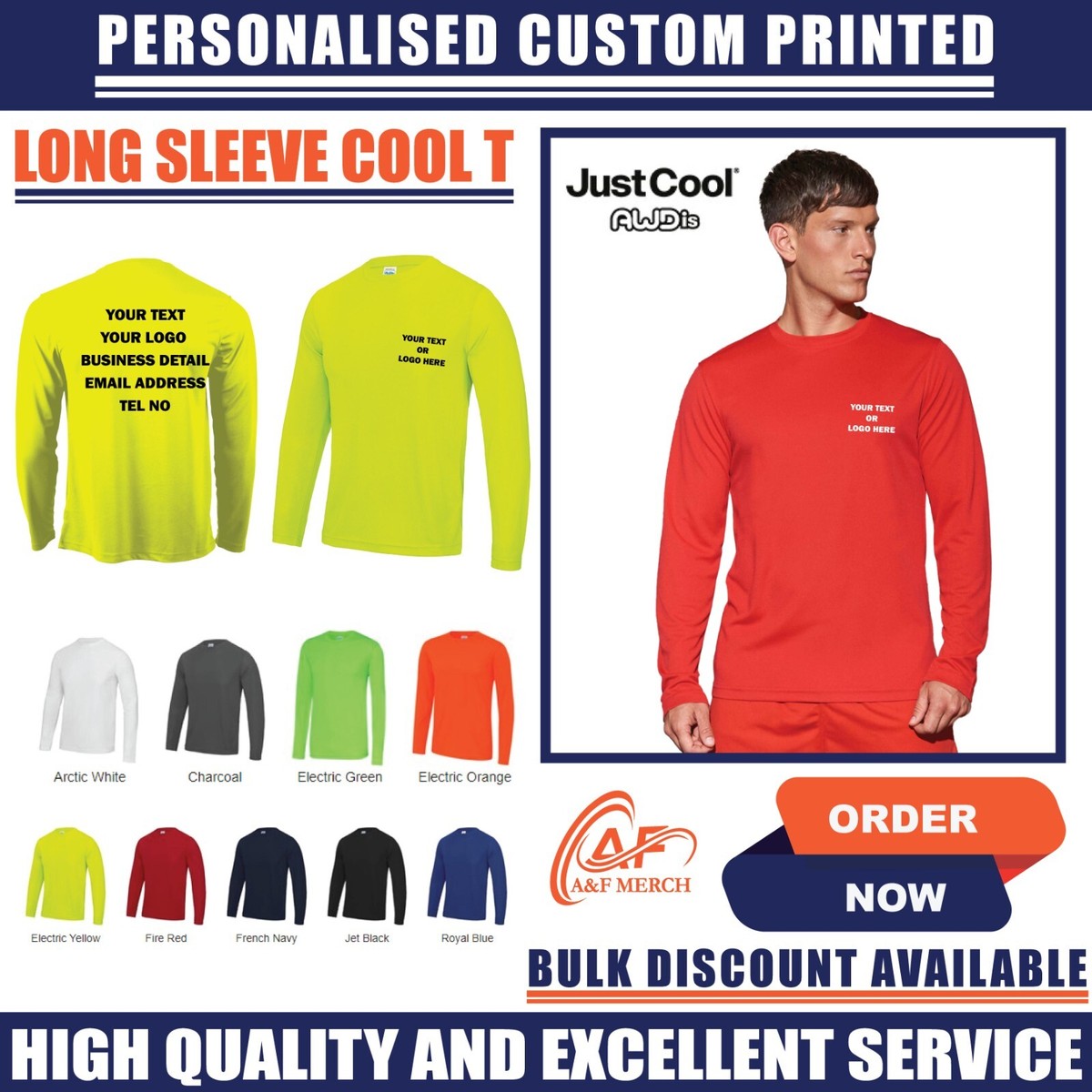Personalised Custom Long sleeve cool T-shirt Quick Dry Wicking Polyester  JC002