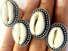 925 STERLING SILVER PLATED WHITE SEA SHELL ADJUSTABLE BEAUTIFUL 4 RINGS
