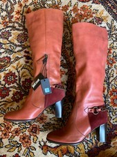 Just Cavalli Heeled Boots - Red Leather & Suede - Vintage - Uk 4 / Eu 37