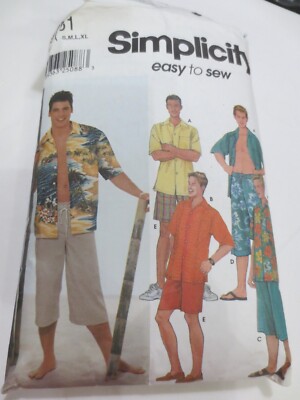 Simplicity Sewing Pattern 9751 VTG 2000's Mens Shorts and Shirt | eBay