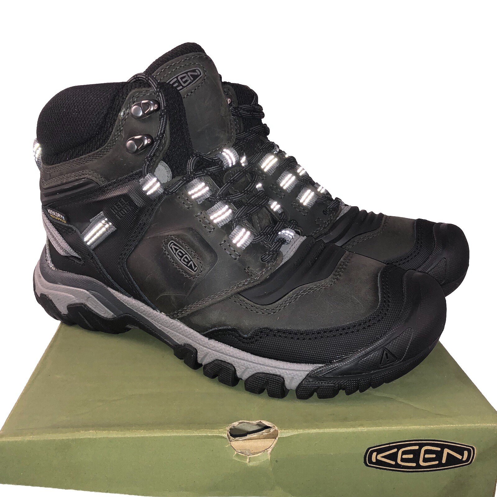 KEEN Uomo Ridge Flex Media Altezza Impermeabili Stivali da Escursionismo Calamita Nero 7 5 NUOVI