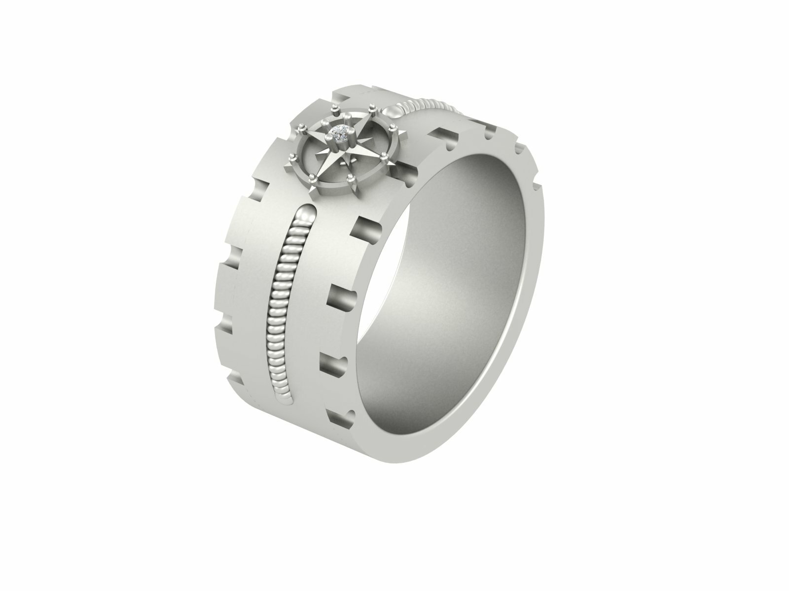 Solid 925 Sterling Silver Nautical Rope Compass Ring For Mens Nautical Jewelry