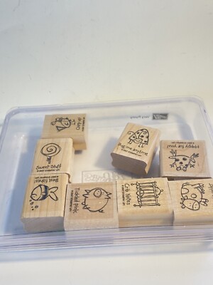 Stampin Up 2007 Very Punny-Set of 8 Wood Stamps-Lot-New-NIP-Ladybug-Cow-Frog