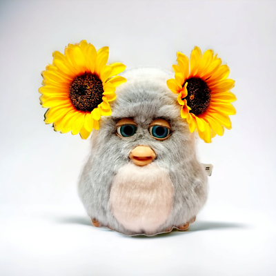 Custom furby 2005 SLEEPY PINK emoto tronic furby grey fur blue