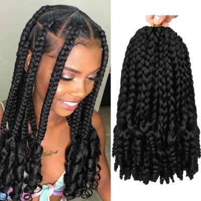 Crochet Hair Box Braid Curly Ends Ombre Blonde Hair Extensions For Black Women