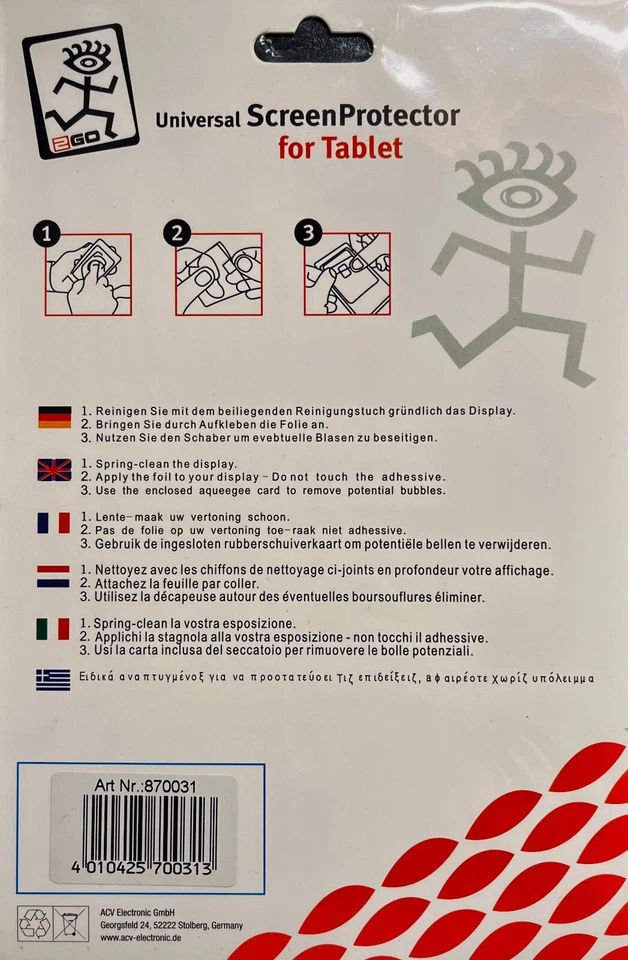 2GO Universal ScreenProtector/Schutzfolie für Tablet bis 7" NEU & OVP - Bild 2 von 2