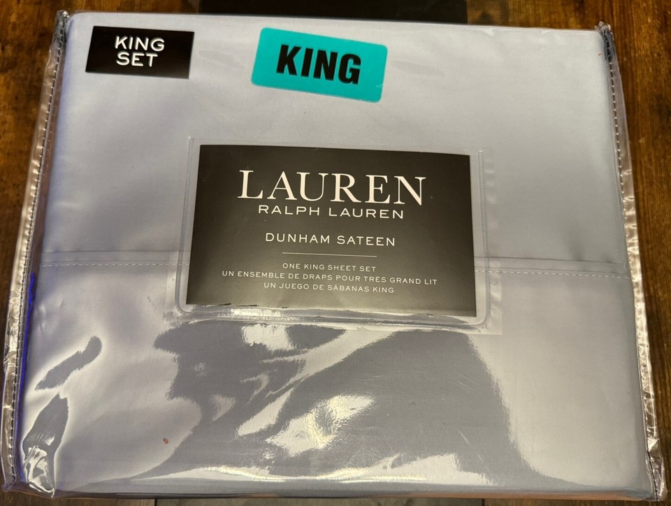 Ralph Lauren King Sheet Set Dunham Sateen Mist 4pc Cottage Blue Beach