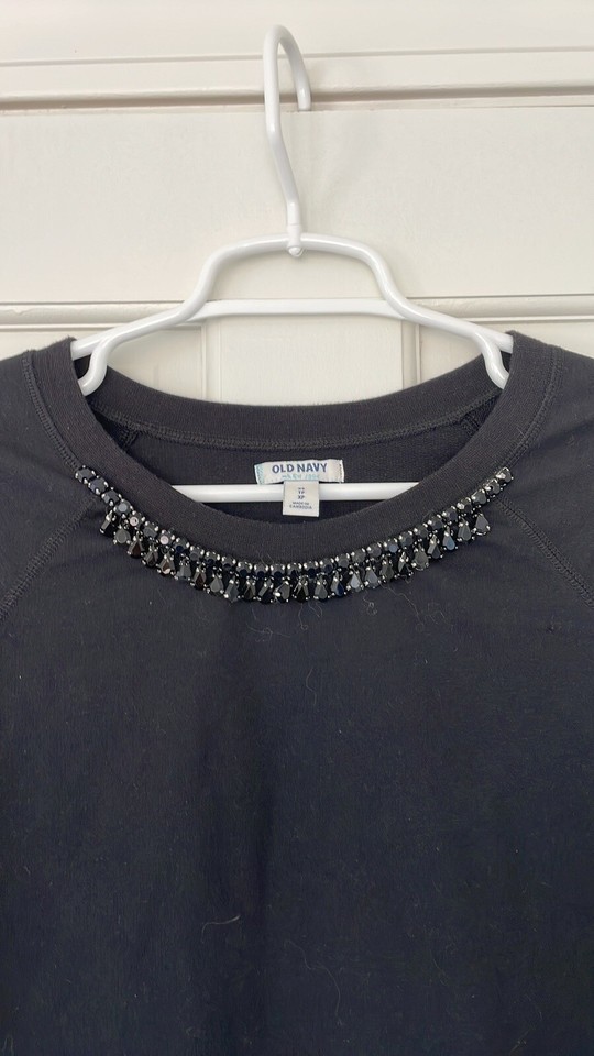 OLD NAVY top size XS black embellishments longsleeve crewneck eBay